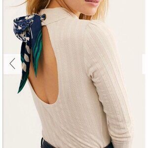 Free People Long Sleeve Knit Top Women’s Size L Mock Neck Open Back Ribbed